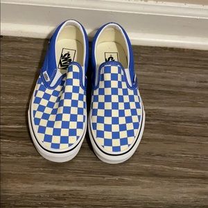 NWOT blue and white checkered slip on Vans